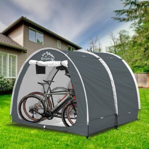 Gromay Outdoor Bike Storage Shed Tent, 10x7.3FT Large 2 in 1 Bicycle Cover Double Doors Portable Motorcycle Tent PU4000 Waterproof 3 Layers Silver Coated Oxford Cover Foldable Garden Tools Shelter