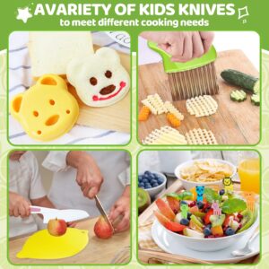 HIIXHC 30PCS Kids Wooden Kitchen Knife Set,Kids Knives For Real Cooking with Cutting Board - Includes Safe Knives, Serrated Plastic Knives,Potato Slicers, Sandwich Cutter, Peeler and Glove