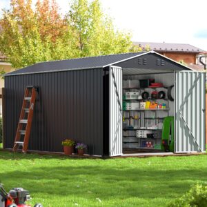 viwat 12x8 ft outdoor storage shed, large garden shed with updated frame structure and lockable doors, metal tool sheds for backyard garden patio lawn, black