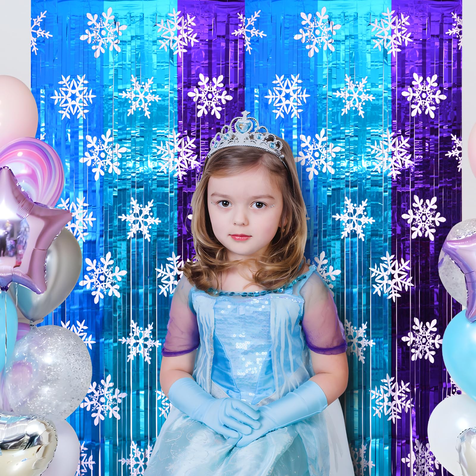 Bupelo Frozen Birthday Party Decorations, 2 Pack Frozen Birthday Party Supplies 3.3x6.6ft Tinsel Foil Fringe Curtains, Winter Photo Booth Prop Backdrop Streamer, Snowflake Birthday Party Decor