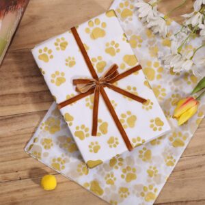 30pcs Dog Paw Tissue Paper, 20x14in Cute Paw Print Tissue Paper Gift Wrap Paper Puppy Paws Tissue Paper Sheets for Gift Packaging Wedding Birthday Party Supplies(Gold)