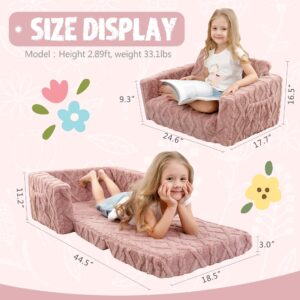 MallSingel Kids Sofa, Toddler Chair, 2-in-1 Flannel Kids Fold Out Couch, Toddler Convertible Sofa to Lounger, Flip Open Toddler Couch for Kids(White) (Pink)