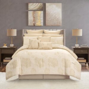 stratford park 13 piece gold comforter set, cozy & warm, king size, girls bedding, all season bedding set, unique pattern, matching decorative pillows, pillow sham