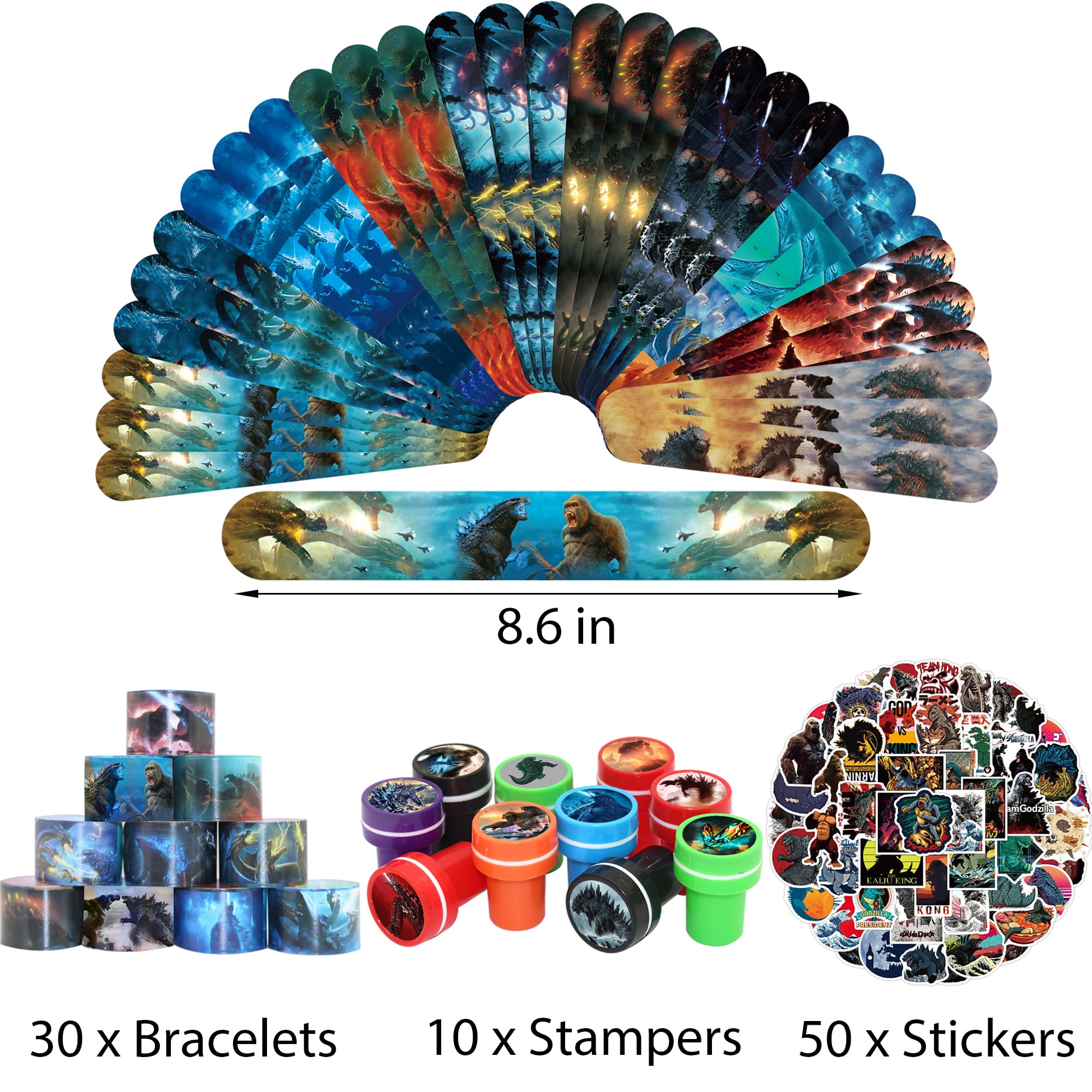 Pulga Party Favors Set,30pcs Slap Bracelet 10 Pcs Stampers and 50 Pcs Stickers ,Birthday Party Supplies Favors