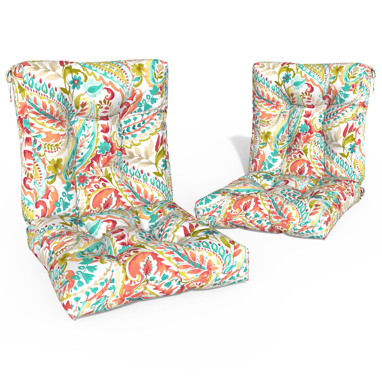 Melody Elephant Outdoor Chair Cushions, Tufted Back Patio Furniture Cushions Set of 2, Water Repellent Wicker High Back Chair Cushion for Home Garden, 42x21x4 Inch, Pretty Paisley