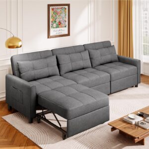 aiho convertible sectional sofa bed, sleeper sofa bed with adjustment backrest, 84" pull out couch with ottoman for livingroom, apartment, dark gray