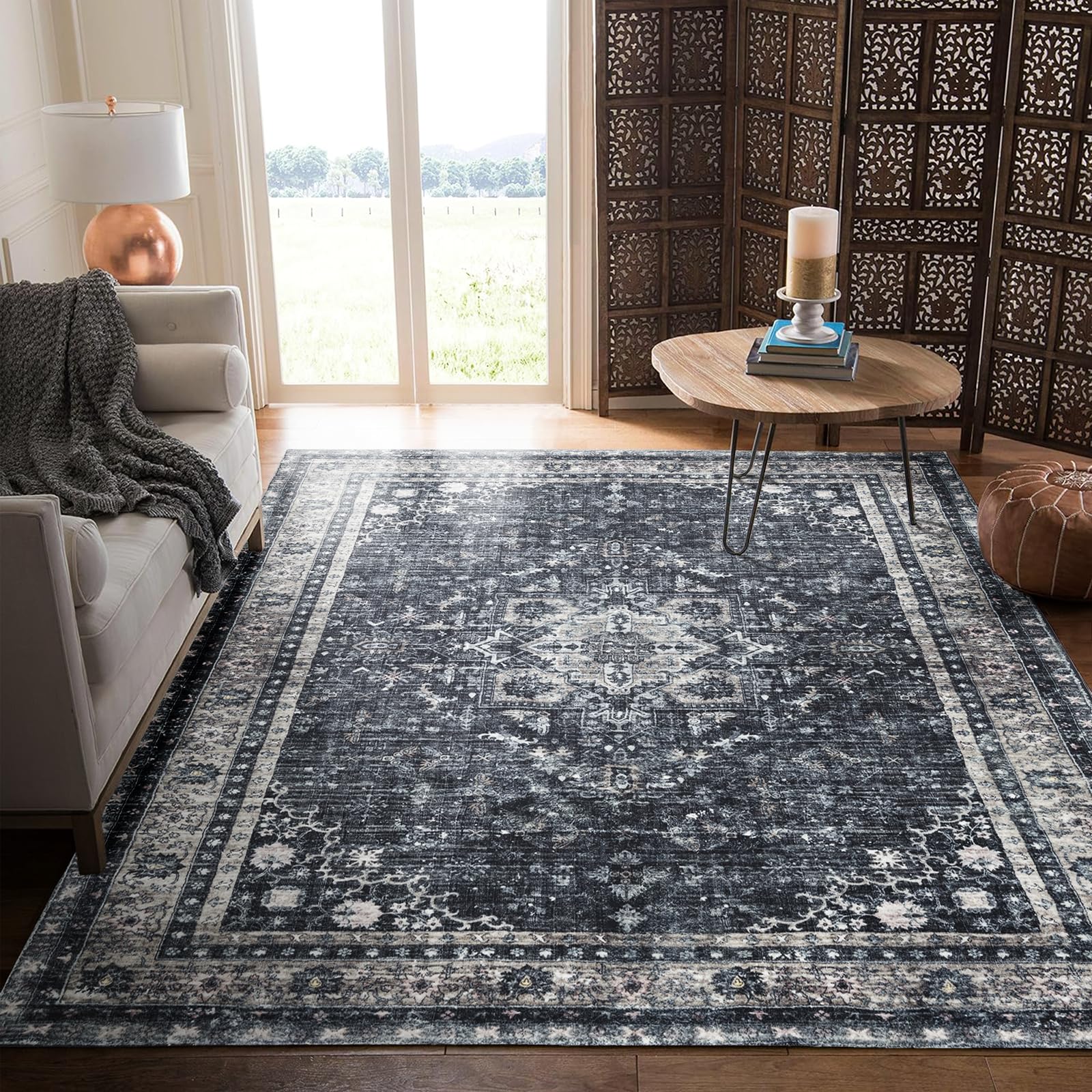 Softtrug Large Area Rug 8x10 Ft for Bedroom Living Room, Non-Slip Foldable Machine Washable Waterproof, Plush Soft for Office Dining Room Kids, Fluffy Easy to Clean, Decor Aesthetic, Dark Grey