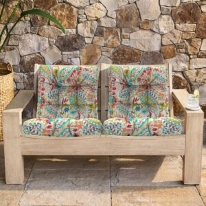 Melody Elephant Outdoor Chair Cushions, Tufted Back Patio Furniture Cushions Set of 2, Water Repellent Wicker High Back Chair Cushion for Home Garden, 42x21x4 Inch, Pretty Paisley