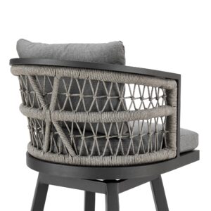 Zella Outdoor Patio Swivel Counter Stool in Aluminum with Light Gray Rope and Earl Gray Cushions