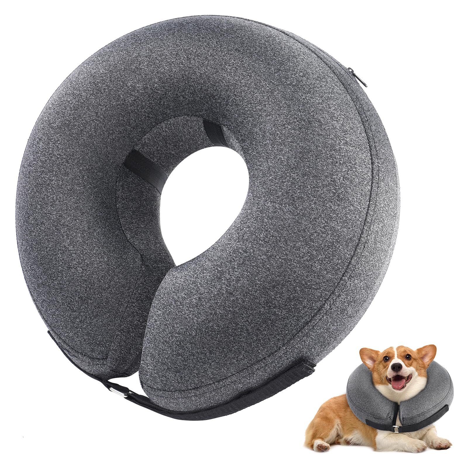 Haoion Inflatable Dog Cone Collar, Recovery Dog Cone After Surgery, Adjustable Blow up Dog Donut Collar, Pet Recovery Collar for Dogs and Cats Size M 8”-12”