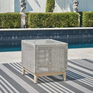 Signature Design by Ashley Seton Creek Outdoor End Table, 22" W x 22" D x 23" H, Light Gray & Light Brown