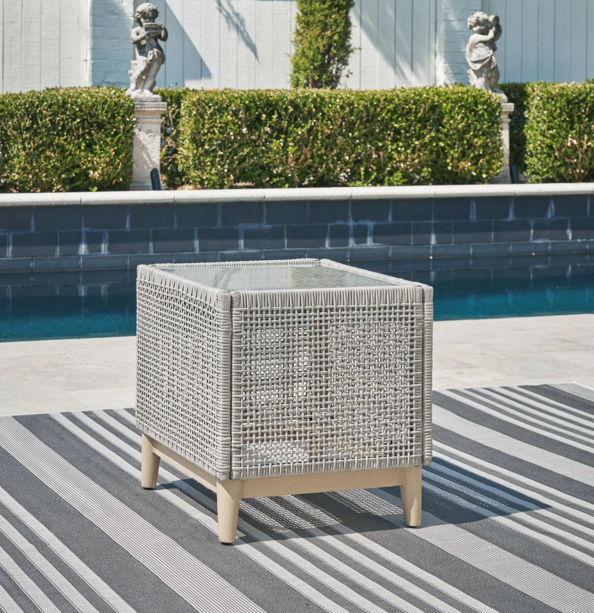 Signature Design by Ashley Seton Creek Outdoor End Table, 22" W x 22" D x 23" H, Light Gray & Light Brown