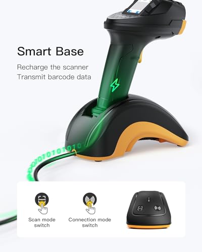 Inateck Bluetooth Barcode Scanner, 2D 1D Wireless Handheld Scanner, QR Code Scanner, Equipped with a Touchscreen and Smart Base, CMOS+CCD Dual modules, Larger scanning Range, Supports app SDK, P8.