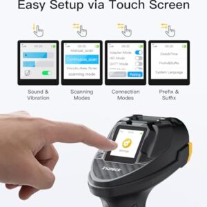 Inateck Bluetooth Barcode Scanner, 2D 1D Wireless Handheld Scanner, QR Code Scanner, Equipped with a Touchscreen and Smart Base, CMOS+CCD Dual modules, Larger scanning Range, Supports app SDK, P8.