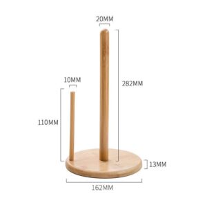 Wood Paper Towel Holder, Wooden Paper Towel Holder Countertop with Wooden Base, Kitchen Roll Holder Paper Towel Stand Countertop & Roll Organizer for Table, Free-Standing Kitchen Roll Holder