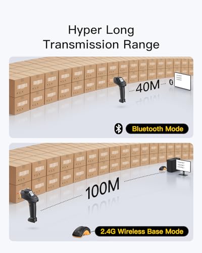 Inateck Bluetooth Barcode Scanner, 2D 1D Wireless Handheld Scanner, QR Code Scanner, Equipped with a Touchscreen and Smart Base, CMOS+CCD Dual modules, Larger scanning Range, Supports app SDK, P8.