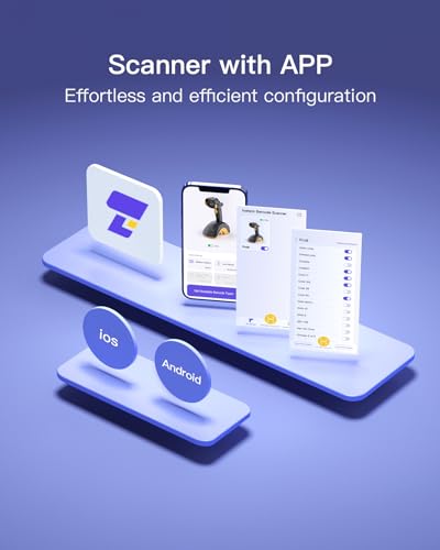 Inateck Bluetooth Barcode Scanner, 2D 1D Wireless Handheld Scanner, QR Code Scanner, Equipped with a Touchscreen and Smart Base, CMOS+CCD Dual modules, Larger scanning Range, Supports app SDK, P8.