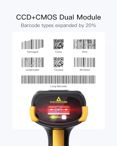 Inateck Bluetooth Barcode Scanner, 2D 1D Wireless Handheld Scanner, QR Code Scanner, Equipped with a Touchscreen and Smart Base, CMOS+CCD Dual modules, Larger scanning Range, Supports app SDK, P8.