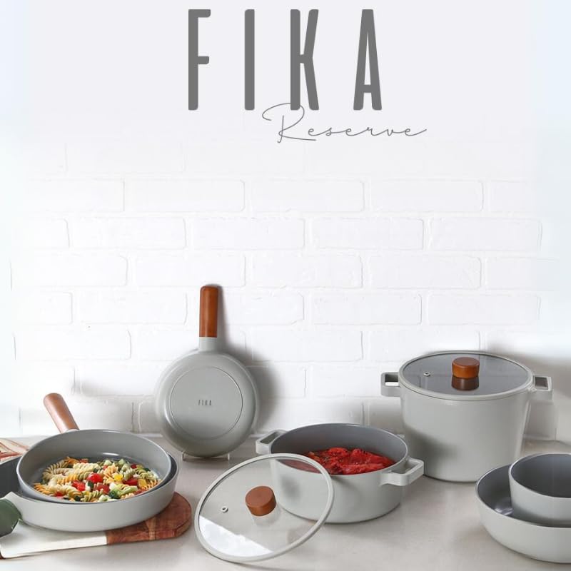 Neoflam FIKA Kitchen Nonstick 7-Inch Mini Wok with Wood Handle, Ceramic Non Stick Skillet, Induction Compatible Stir Fry Pan, Egg Omelet Pan, Gray Color, Made in Korea (18cm Petit Wok)