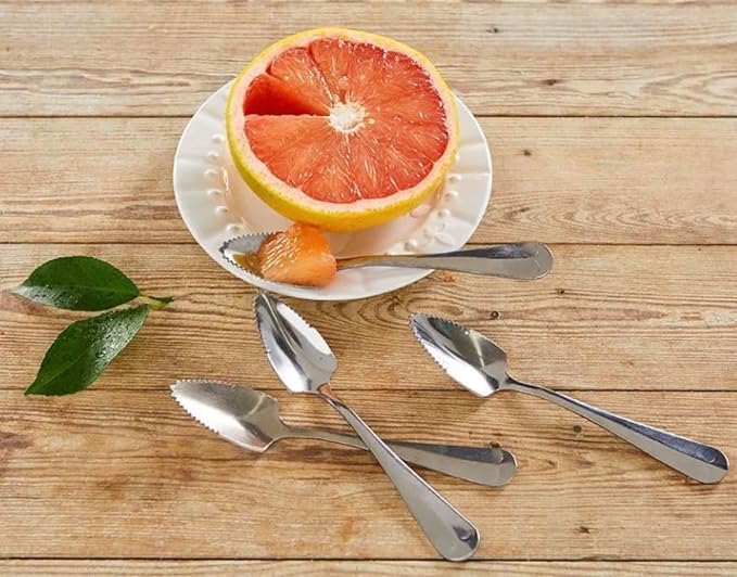 Rocky Mountain Goods Grapefruit Knife and Spoons Set - Curved Serrated Blade Knife and Two Grapefruit Spoons with Serrated Edge - Stainless Steel