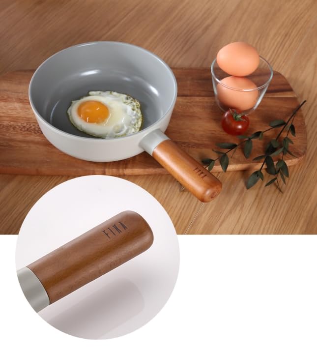 Neoflam FIKA Kitchen Nonstick 7-Inch Mini Wok with Wood Handle, Ceramic Non Stick Skillet, Induction Compatible Stir Fry Pan, Egg Omelet Pan, Gray Color, Made in Korea (18cm Petit Wok)