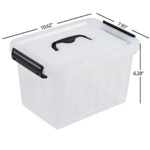 Knifefish 4 Packs Plastic Stackable Storage Container Bin with Lid and Latch, Plastic Latching Box with Handle, 5 L