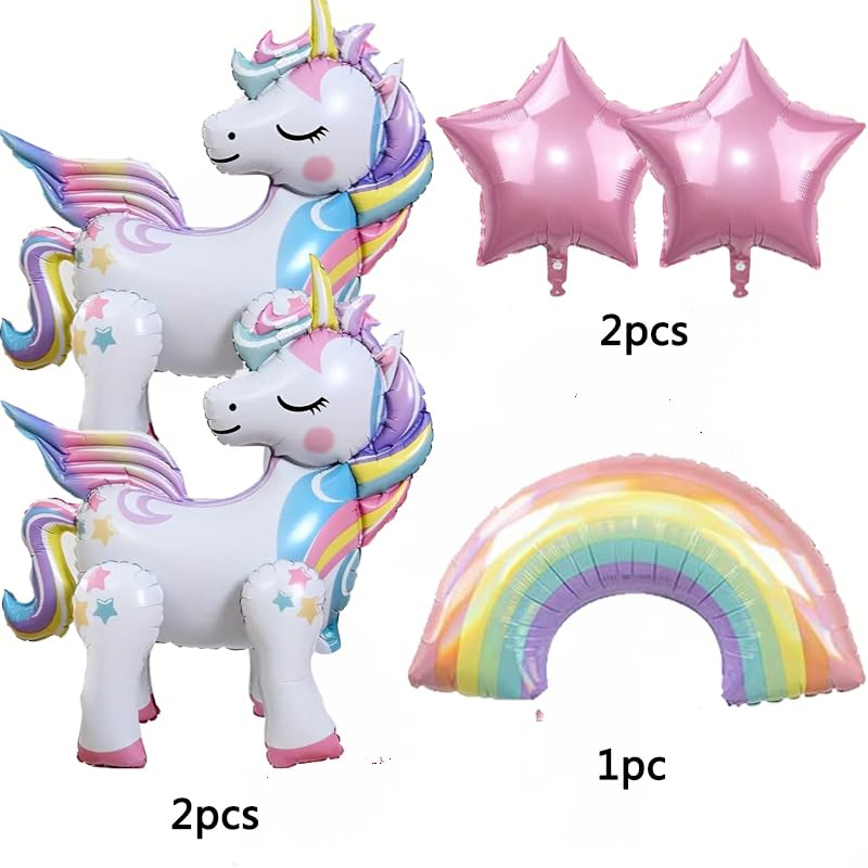 5 Pcs Self Standing Unicorn Balloons 3D Rainbow Balloon Star Balloons Unicorn Party Supplies Foil Unicorn Balloons For Unicorn Birthday Party Decorations