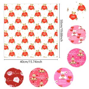 Pink and Red Valentine's Day Bear Love Hearts Be My Valentine Romantic Quilting Polycotton Fabric 6PCS 20x20 Inch Patchwork Sewing for DIY Crafts Supplies Gift Wrap Wedding Anniversary