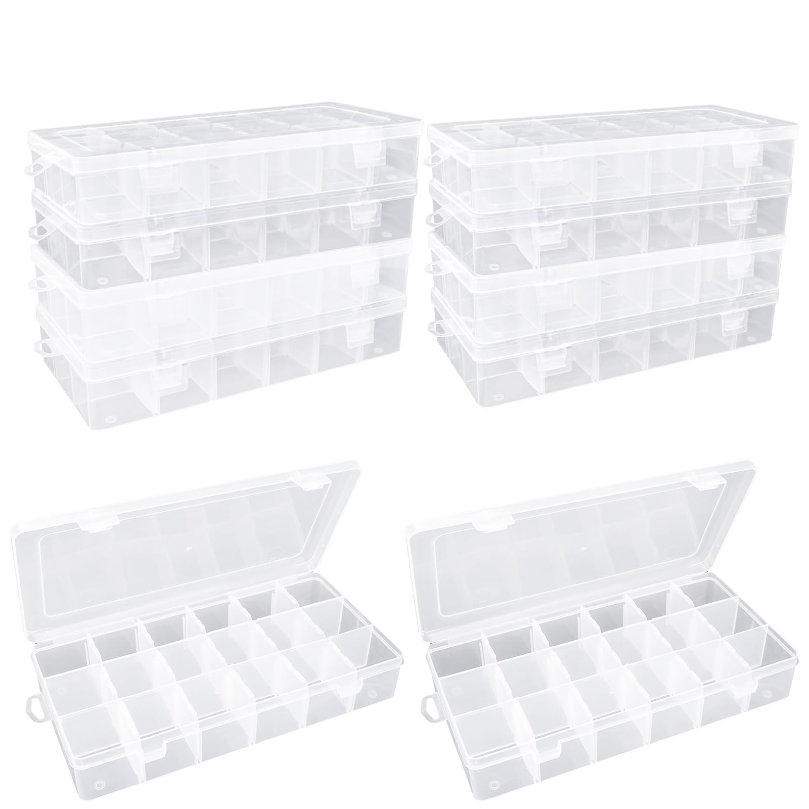 LDHHYH 10 Pack 18 Grids Plastic Organizer Box with Adjustable Dividers, Clear Storage Box Container for Craft Jewelry Bead Tackle Small Parts Storage - 9.1 x 4.6 x 1.6 Inch