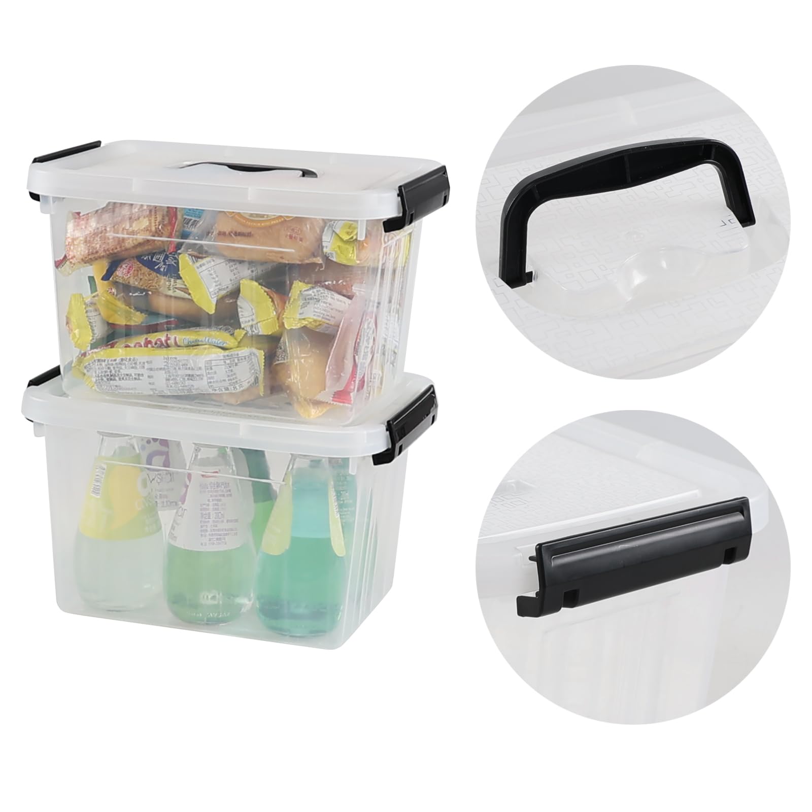 Knifefish 4 Packs Plastic Stackable Storage Container Bin with Lid and Latch, Plastic Latching Box with Handle, 5 L