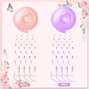 32Pcs Butterfly Party Decorations, Butterfly Hanging Swirl Decorations Pink and Purple Hanging Butterfly Decorations for Spring Summer Garden Butterfly Baby Girl Birthday Decorations