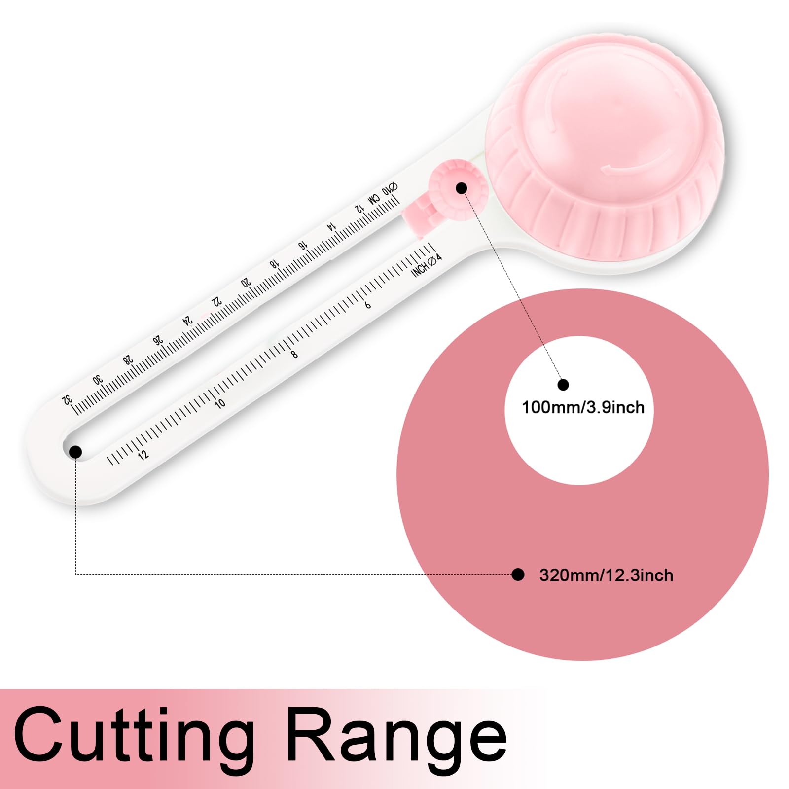 TIESOME Adjustable Circular Paper Cutter, with 3 Replacement Blades, Circle Cutter Tool Rotating Paper Cutter Circular Cutting Tool Paper Trimmer 3.9-12.6in for Scrapbooking Making Art DIY(Pink)