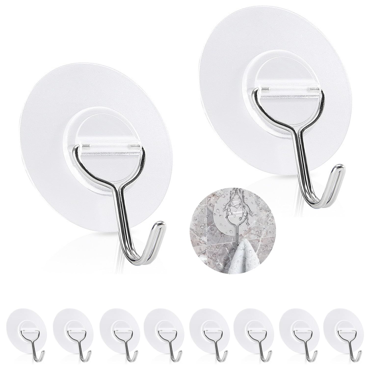 MAGPIE Adhesive Hooks 30kg/66lbs(Max) Duty Wall Hooks SelfTraceless Clear and Removable, Waterproof and Rustproof Multiple Uses for Bathroom Kitchen Home 10 Pack