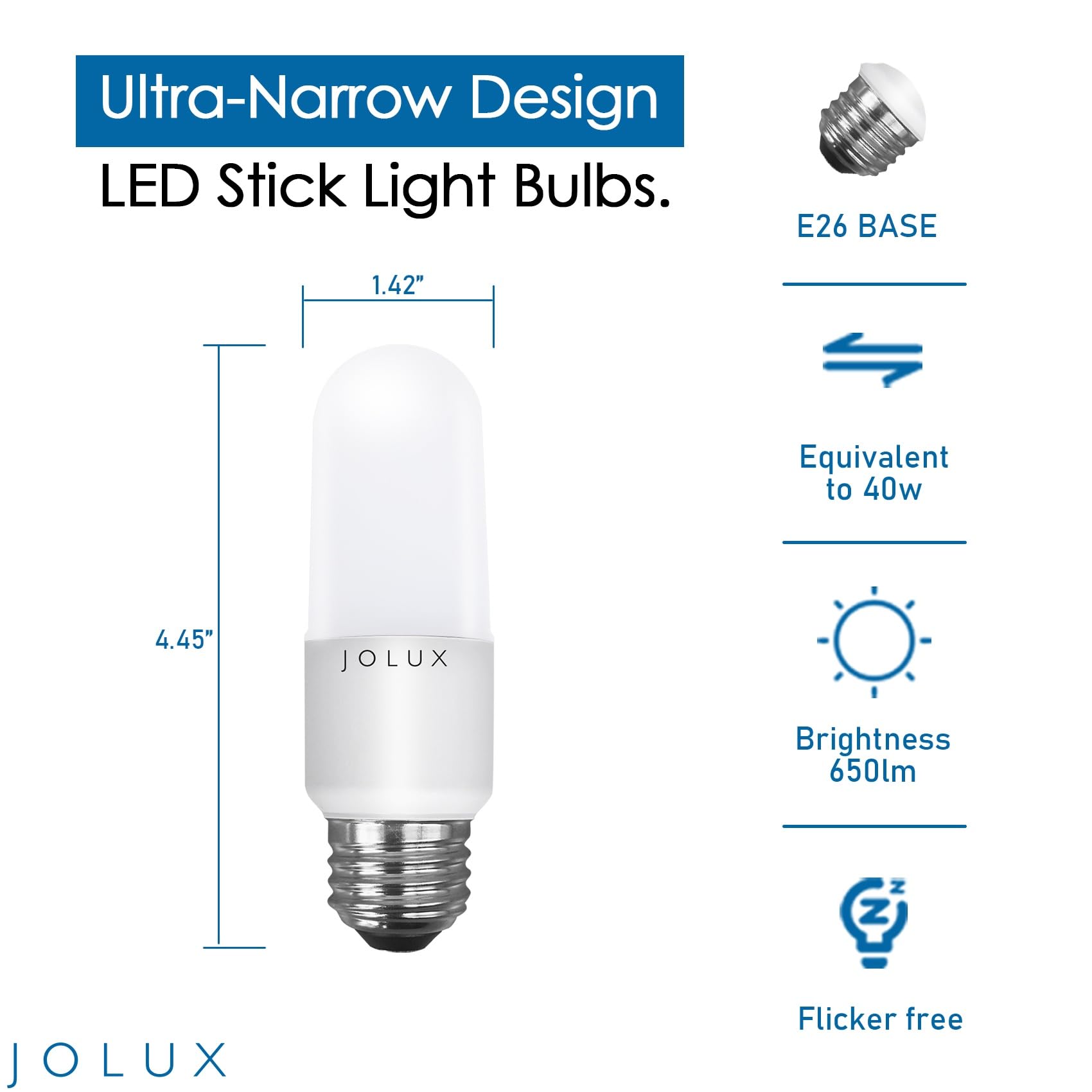 Jolux 2-Pack LED Stick Dusk to Dawn Light Bulbs,40W Equivalent, Daylight (5000K), 650lm, Auto On/Off,for Outdoor Enclosed Fixture LED Bulbs,Damp-Proof Rated, E26 Medium Base