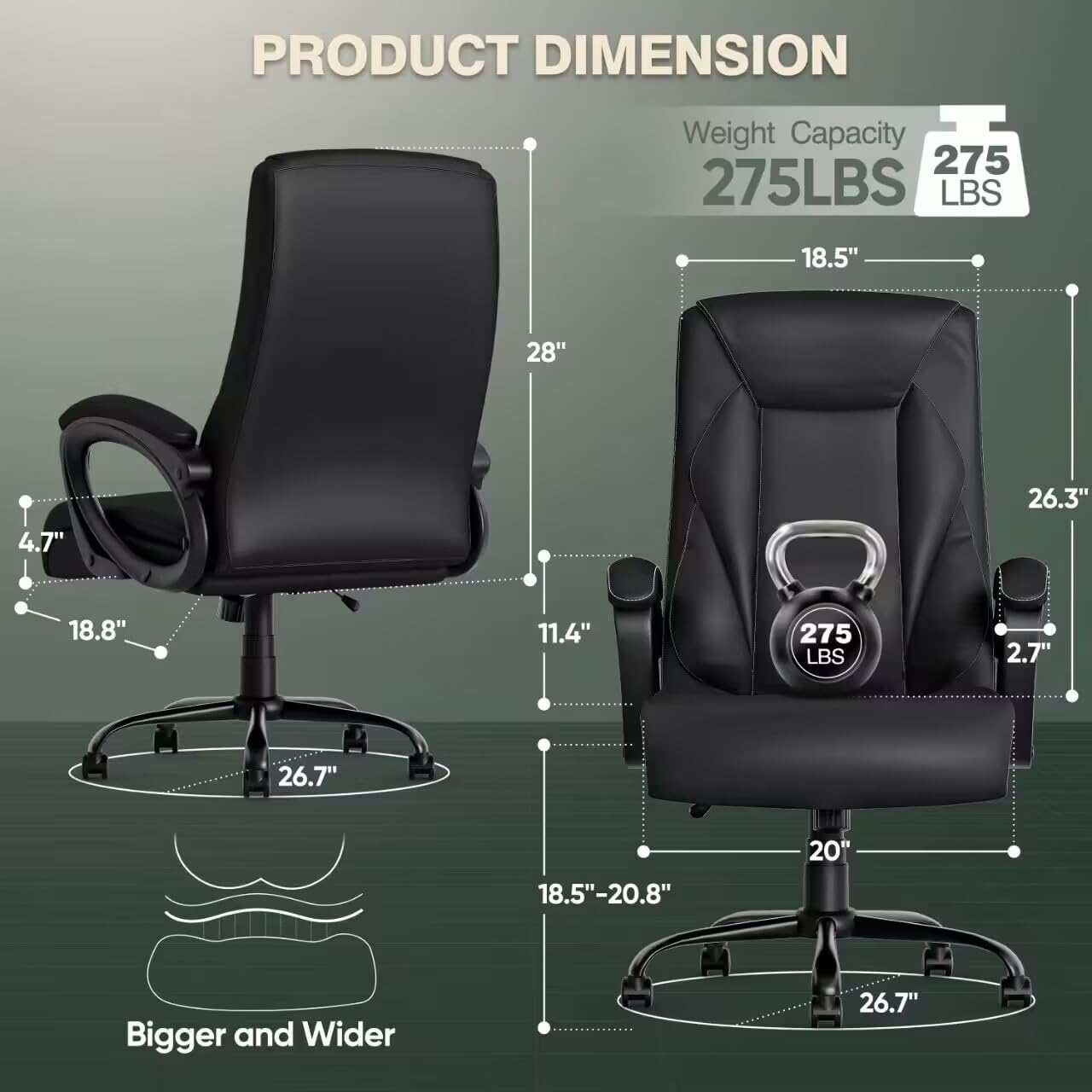 ELABEST Ergonomic Office Chair,Big and Tall Leather Office Chair,Comfortable Executive Office Chair,High Back,Computer Desk Chair, Modern Office Chair,Comfy Office Chair with Padded Armrests, Black