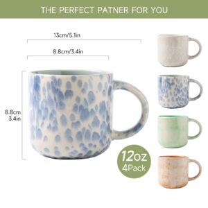 MONITO 12 OZ Coffee Mugs Set of 4, Large Ceramic Coffee Mugs，Modern Coffee Mugs Set with handle for Tea/Latte/Cappuccino/Milk/Cocoa, Funny Tea Cups for Office and Home, Engagement Gifts (12 oz)