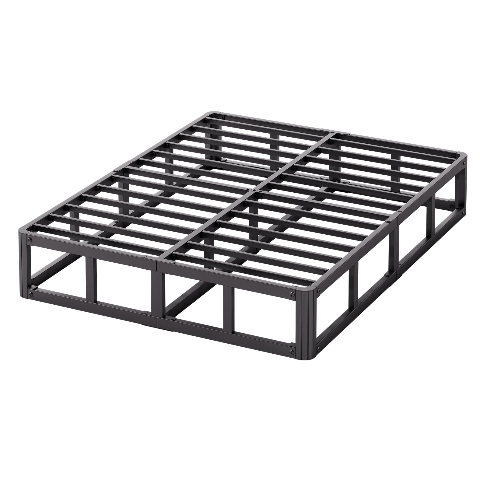 Askeld Queen Bed Frame, 9 Inch High Metal Box Spring with More Steel Slats Support, Sturdy Platform Bedframe Low to Floor, 3500 Lbs Weight Capacity Heavy Duty Mattress Base, Easy Assembly, Black