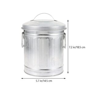 WRITWAA 1Pc Creative Desktop Iron Wastebasket, Decorative Bucket Shaped Rubbish Bin with Cover, Small Trash Bin Bedside Garbage Can Trash Bin for Vanity, Bedroom, Kitchen