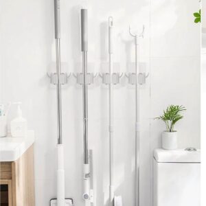 2PCS Mop Broom Holder Wall Mount Self Adhesive, Broom Rack Mop Hanger for Closet broom Storage Cabinet, Garden Tool Organizer Tool Hangers for Garage Wall No Drill