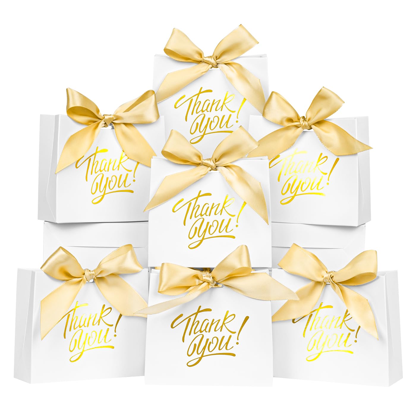 DECHISY 60 Pack Small Thank You Gift Bags, 4.5x1.8x3.9 Inch Mini Gift Bags with Ribbon, Baby Shower Favor Bags, White Thank You Bags, Party Favor Bags for Candy, Wedding, Bridal Showers, Birthday