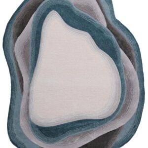 Irregular Shape Blue Grey Faux Wool Washable Area Rug 4x6 Non Shedding Modern Abstract Rug for Bedroom Livingroom Lux Aesthetic Office Diningroom Floor Carpet Runners