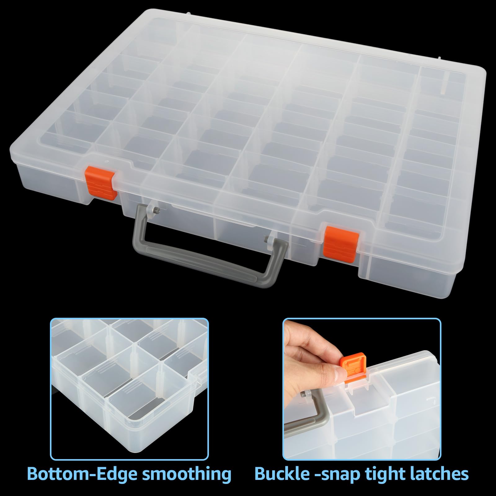 FWEEK 2 Pack Large 48 Girds Plastic Organizer Box with Adjustable Dividers, Clear Storage Organizer Case Jewelry Storage Bead Container Rock Collection Boxes for Screw, Craft, Arts,Tackle