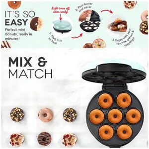 Donut Maker, Electric Non-Stick Surface Makes 7 Small Doughnuts Mini Donut Maker Machine, Mini Doughnut Maker Pancake Maker for Breakfast, Snacks, Desserts & More, Azure