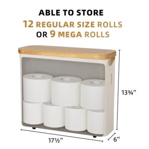 StorageWorks Toilet Paper Storage Basket, Toilet Paper Container with Bamboo Lid, Large Toilet Paper Holder for up to 9 Mega Rolls, Toilet Paper Organizer for Bathroom, Beige, 1 Pack