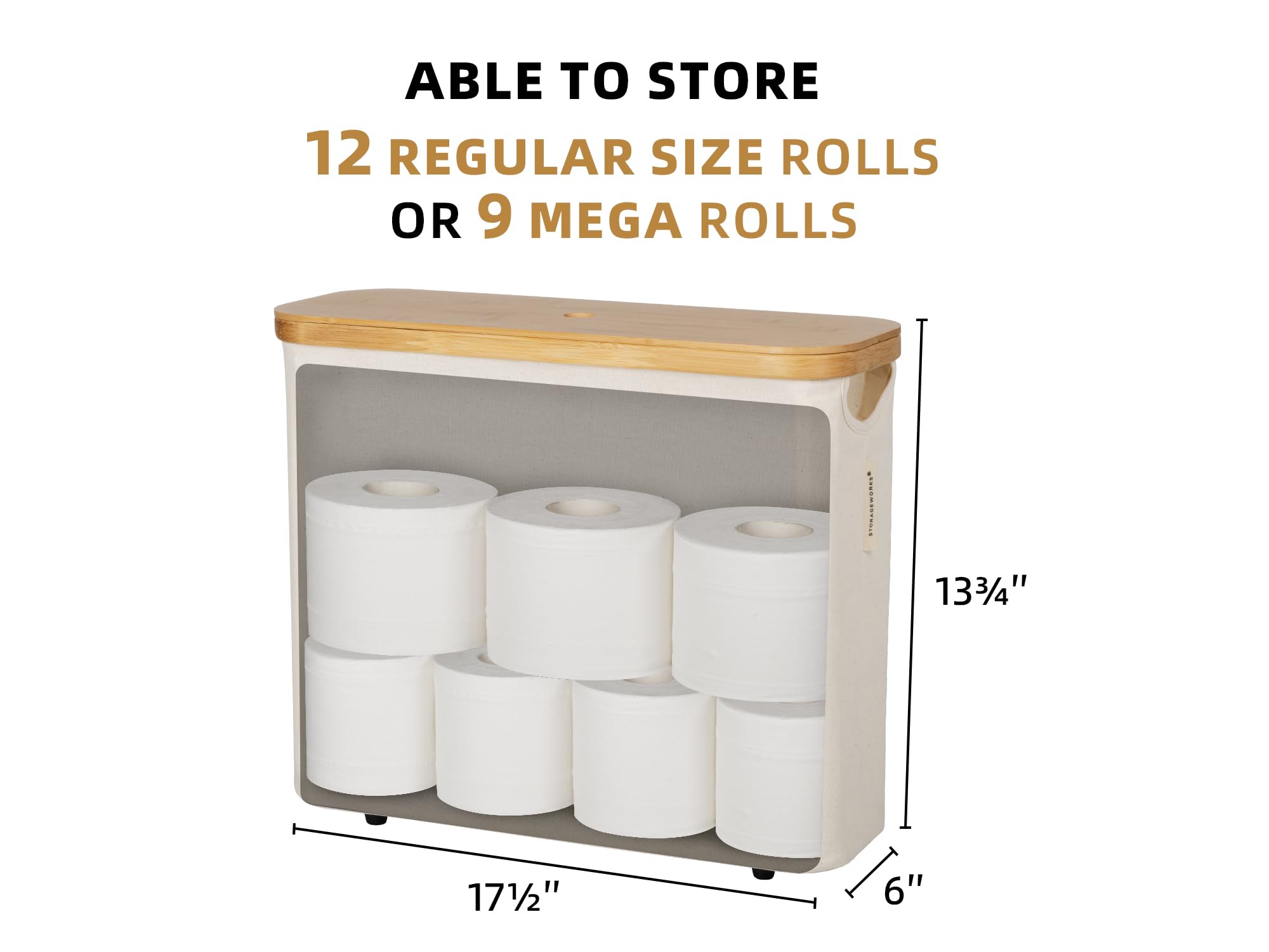 StorageWorks Toilet Paper Storage Basket, Toilet Paper Container with Bamboo Lid, Large Toilet Paper Holder for up to 9 Mega Rolls, Toilet Paper Organizer for Bathroom, Beige, 1 Pack