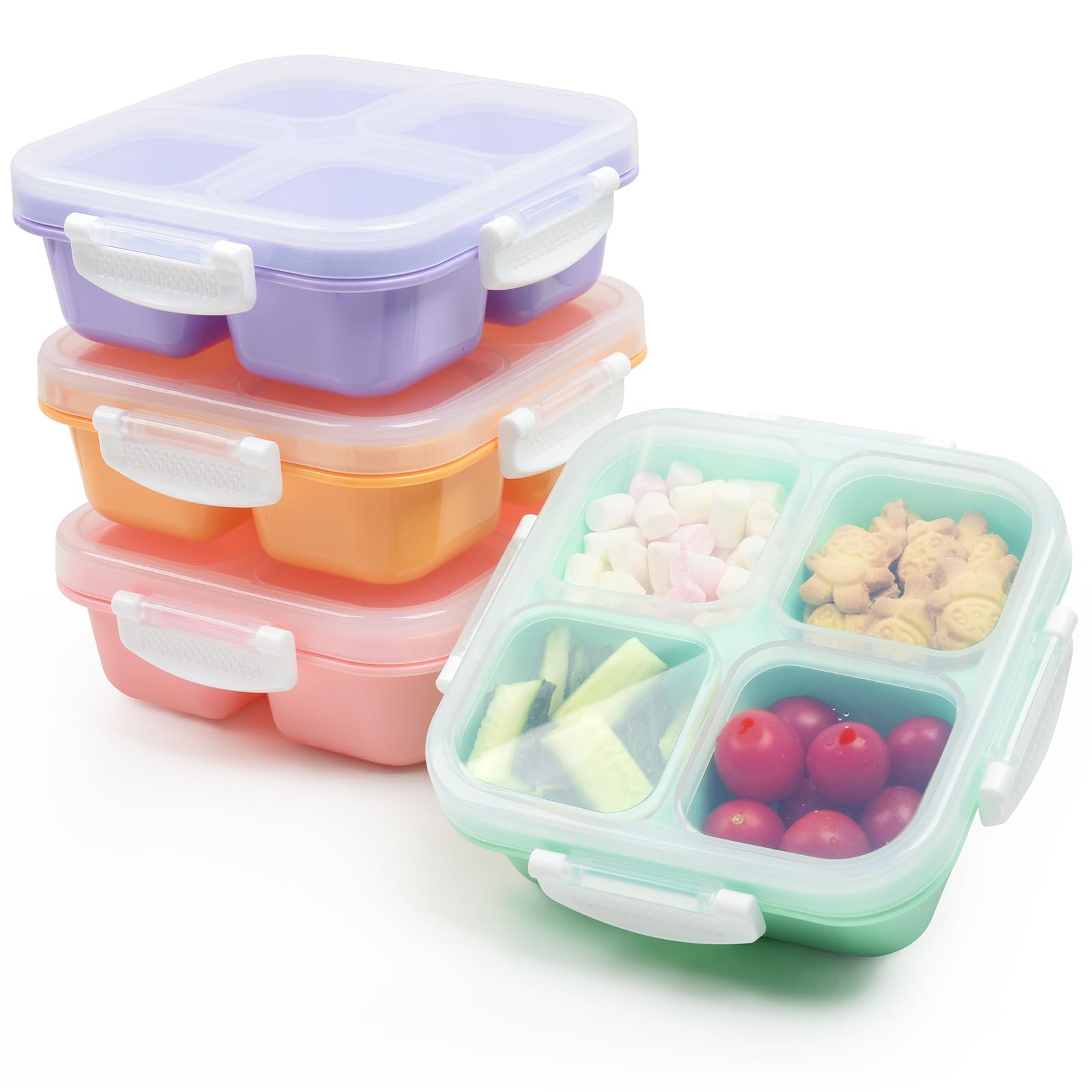 EONJOE 4-pack Small Snackle Box Container Dishwasher Safe Bpa Free 4 Compartments Snack Containers for Travel Road Trip Kids School Adult Work