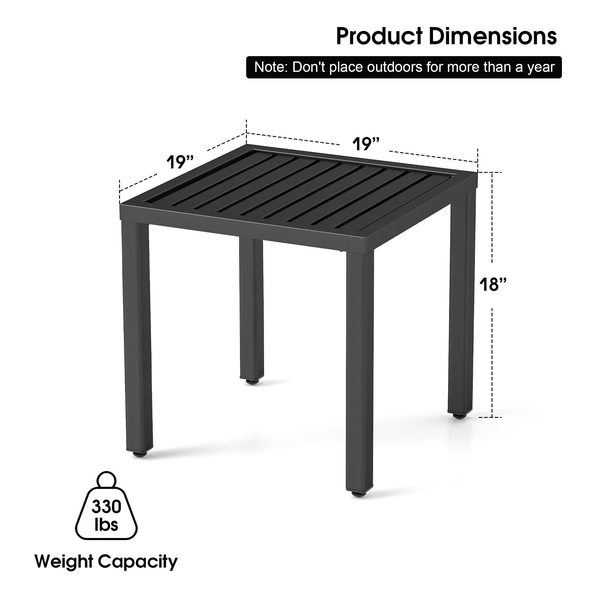 Fadidio Outdoor Metal Square Side Table Patio End/Coffee Table for Poolside, Indoor Outdoor Side Metal Square Coffee End Table for Garden Living Room Bedroom Pool Balcony Office Finish - Black