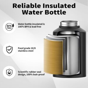 WATERSY 1 Gallon Water Bottle Insulated(Cold for 48 Hrs),BPA Free&Leak Proof,128oz Stainless Steel Water Jug,Big thermos,Large Water Bottle with Handle for Gym,Hiking,Camping&Travel,Black