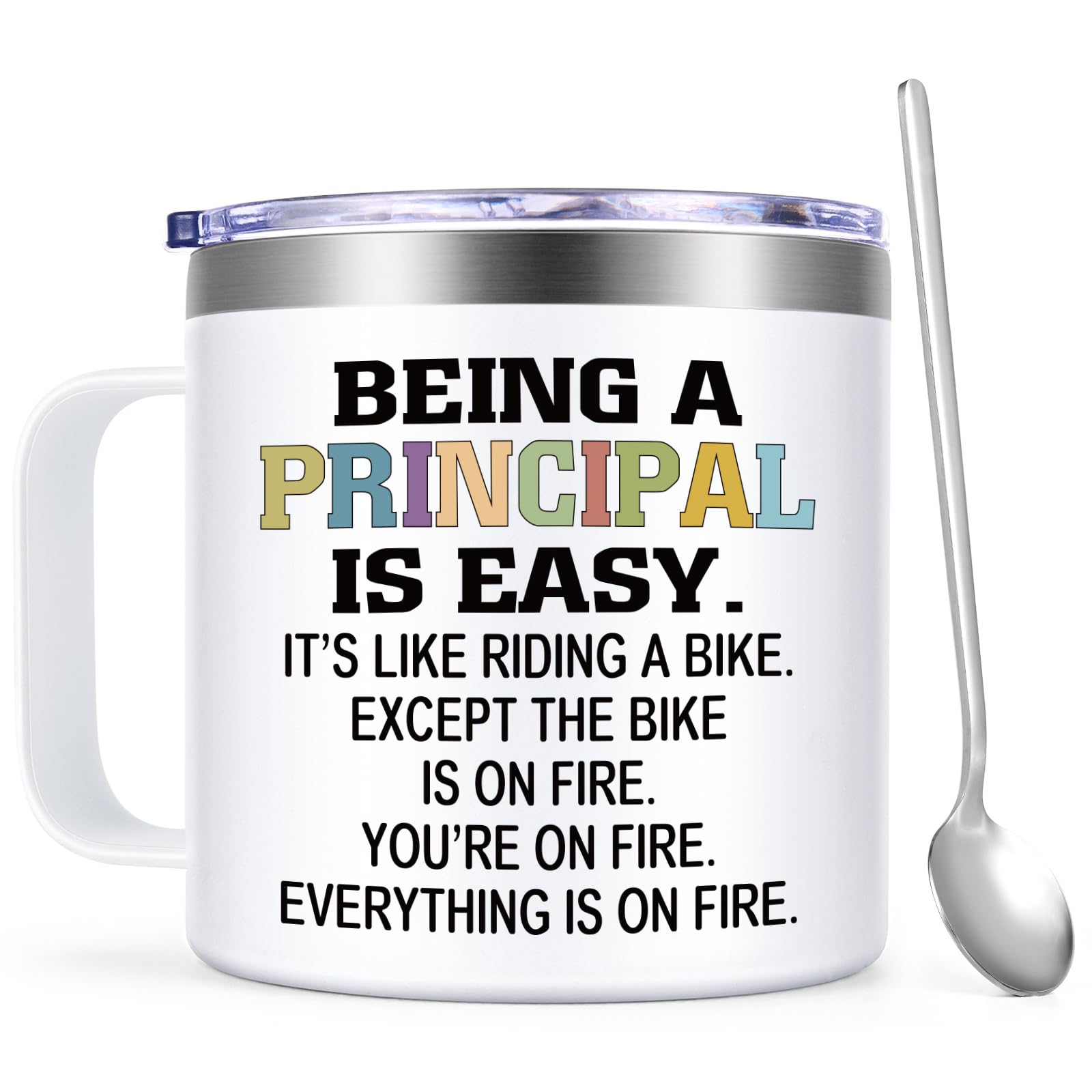 Lifecapido Principal Gifts, Being a Principal is Easy Except the Bike is on Fire Coffee Mug, Principal Appreciation Gifts for Men Women Principal Day Birthday Teacher Appreciation Day, 14oz, White