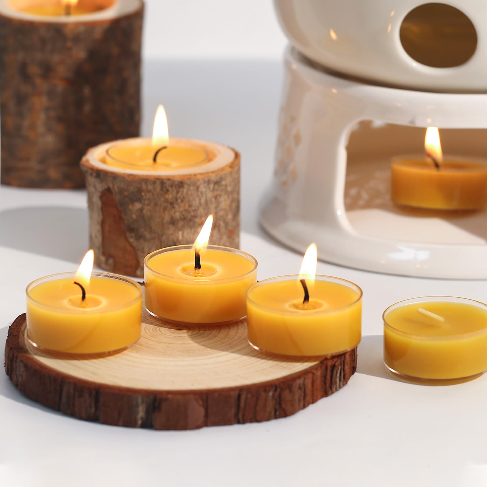 Capaniel 36 Packs Beeswax Tealight Candles- 4 Hour Burn Time Pure Beeswax Candles- Burn Evenly and Clean- Beeswax Candles Bulk Smokeless Beeswax Tea Lights for Relaxing Air Purification